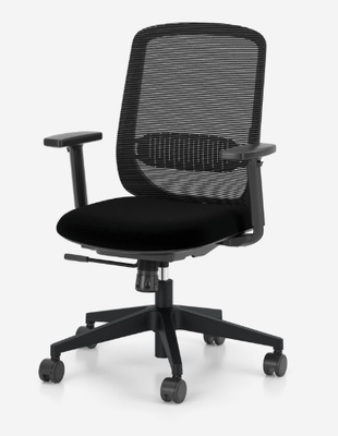 OPERATIVE - Dossier résille - SOLO fauteuil opérative synchrone, dossier résille coloris noir avec renfort lombaire réglable en hauteur, tissu BONDAI coloris noir, accotoirs réglables en hauteur, structure nylon noir