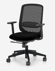 OPERATIVE - Dossier résille - SOLO fauteuil opérative synchrone, dossier résille coloris noir avec renfort lombaire réglable en hauteur, tissu BONDAI coloris noir, accotoirs réglables en hauteur, structure nylon noir
