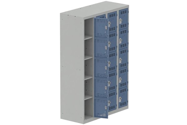 [Pas de famille] - [Pas de sous famille] - Vestiaire multicases 4 colonnes L,30cm 5 cases (fermeture cadenas) H,180xL,120xP,50cm coffre gris clair/portes bleu