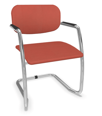 VISITEURS ET FONCTIONNELS - Luge - DIVA fauteuil dos tissu. piétement luge chromé assise et dossier vinyle RNN coloris rouge