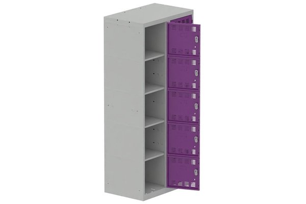 [Pas de famille] - [Pas de sous famille] - Vestiaire multicases 2 colonnes L,40cm 5 cases (fermeture cadenas) H,180xL,80xP,50cm coffre gris clair/portes prune