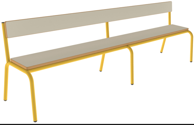 SCOLAIRE - Decouvrir - Banc MOLY avec dossier MDF méla. ép.19 mm chant vernis pièt. époxy - L200 cm - T3 - Ivoire