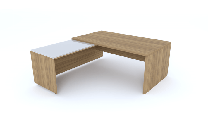 Gamme X5 - Tables de Bureau avec retour - X5- Plan Manager 180x90cm avec retour mur aligné top verre (encombrement 180x200cm)