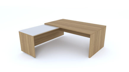 Gamme X5 - Tables de Bureau avec retour - X5- Plan Manager 180x90cm avec retour mur aligné top verre (encombrement 180x200cm)
