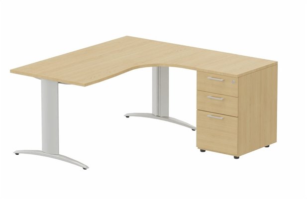 Gamme K2 - Plans compacts - K2 Compact 90° asymétrique 160x162x80/60cm retour à droite avec caisson HB bois 3 tiroirs chêne egger /aluminium