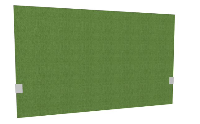 PANNEAUX ECRANS POUR BUREAU DROIT SOLO - Pour bureaux largeur 120 cm - SECRET Panneau-écran acoustique H74cm pour poste solo L.120cm. 2 faces tissu BERTA coloris vert. pinces de fixation réglables en hauteur coloris aluminium