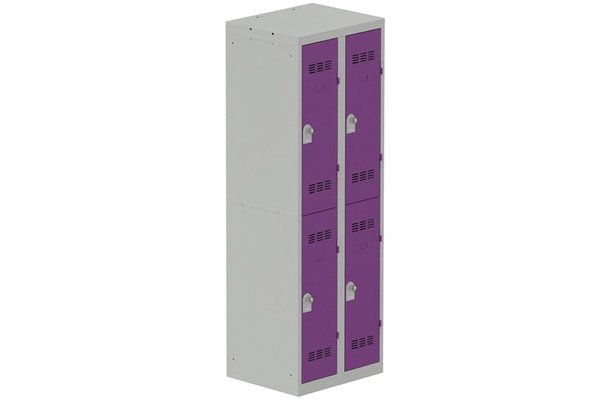 [Pas de famille] - [Pas de sous famille] - Vestiaire multicases 2 colonnes L,30cm 2 cases (fermeture cadenas) H,180xL,60xP,50cm coffre gris clair/portes prune