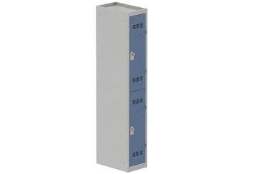 [Pas de famille] - [Pas de sous famille] - Vestiaire multicases 1 colonne L,30cm 2 cases (fermeture cadenas) H,180xL,30xP,50cm coffre gris clair/portes bleu