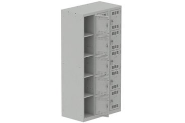 [Pas de famille] - [Pas de sous famille] - Vestiaire multicases 3 colonnes L,30cm 5 cases (fermeture cadenas) H,180xL,90xP,50cm coffre gris clair/portes gris clair