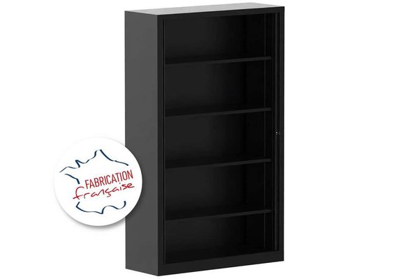 [Pas de famille] - [Pas de sous famille] - Armoire à rideaux démontable H198xL120cm 4 tablettes coffre noir/rideaux noir - sur délai