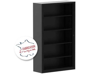 [Pas de famille] - [Pas de sous famille] - Armoire à rideaux démontable H198xL120cm 4 tablettes coffre noir/rideaux noir - sur délai