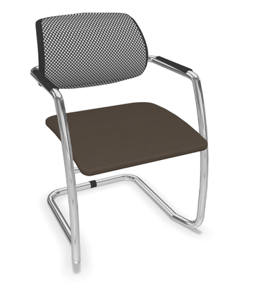VISITEURS ET FONCTIONNELS - Luge - DIVA fauteuil dos résille. piétement luge chromé. assise vinyle RNN coloris noir dossier résille coloris noir