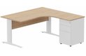 K1 VDF BOIS Compact 90° asymétrique 180x162x80/60cm retour à droite avec caisson HB métal 3 tiroirs hêtre/blanc