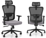 Fauteuil de Travail GABY avec têtière réglable, Haut dossier avec support lombaire réglable en hauteur, assise réglable en Hauteur, mécanisque synchrone, avec accotoirs 2D resille Noir et tissu Gris