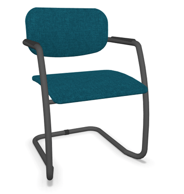 VISITEURS ET FONCTIONNELS - Luge - DIVA fauteuil dos tissu. piétement luge laqué noir assise et dossier tissu STEP coloris turquoise chiné