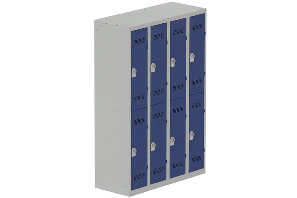 VESTIAIRES MULTICASES - 4 Colonnes - Vestiaire multicases, 4 colonnes L.120cm/8 cases, coffre gris clair/portes bleu foncé