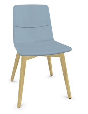 VISITEURS ET FONCTIONNELS - 4 Pieds - MELODY chaise 4 pieds bois. face intérieure tissu STEP bleu face extérieure tissu step mélange coloris bleu piétement frêne brun