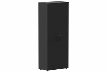 ARMOIRES PORTES BATTANTES - Mélaminés - Armoire mélamine H196xL100cm portes bois, Finitions= Top de finition : noir / Corps d'armoire et tablettes : noir / Façade :noir