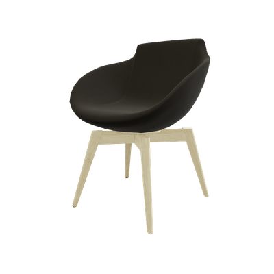 FAUTEUILS/POUFS - 4 pieds bois - Coco - Fauteuil 4 pieds bois naturel (W1). Tissu Int Vinyle Brun Foncé DNA (D19) - Tissu Ext Vinyle Brun Foncé DNA (D19)