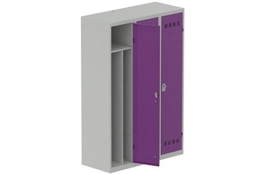 [Pas de famille] - [Pas de sous famille] - Vestiaire industrie salissante 3 portes (fermeture cadenas) H180xL120xP50cm coffre gris clair/ porte(s) prune