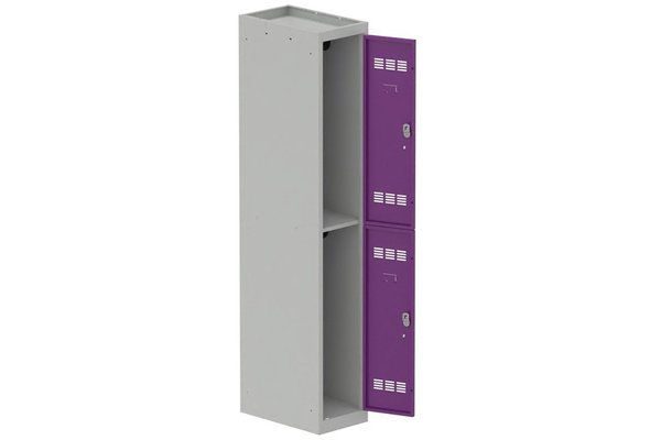 [Pas de famille] - [Pas de sous famille] - Vestiaire multicases 1 colonne L,30cm 2 cases (fermeture cadenas) H,180xL,30xP,50cm coffre gris clair/portes prune