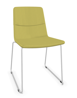 CHAISES ET TABOURETS - Pour tables standards, ht 75 cm, piétement 4 pieds - MELODY chaise piétement luge laqué aluminium, face intérieure tissu SYNERGY coloris jaune face extérieure tissu SYNERGY coloris jaune