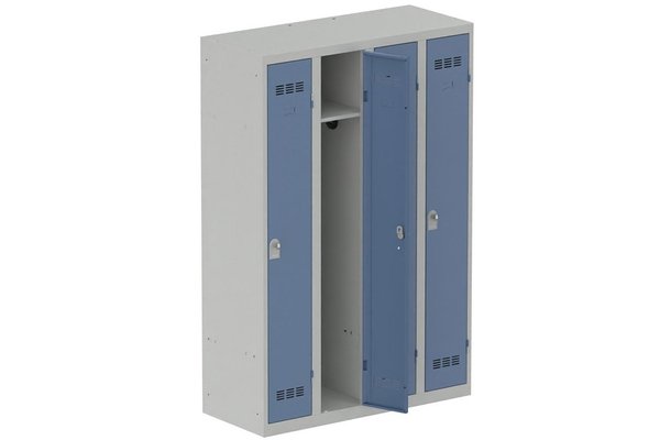 [Pas de famille] - [Pas de sous famille] - Vestiaire industrie propre 4 portes (fermeture cadenas) H180xL120xP50cm coffre gris clair/ porte(s) bleu