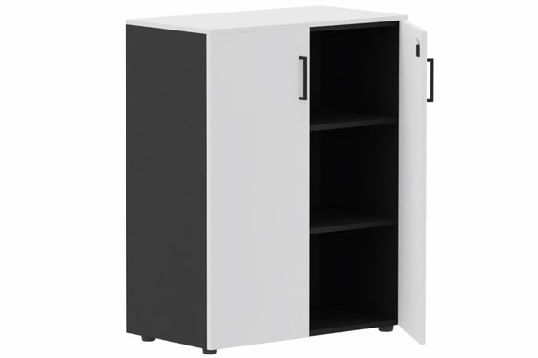 ARMOIRES PORTES BATTANTES - Mélaminés - Armoire mélamine H102xL120cm portes bois, Top de finition : blanc / Corps d'armoire et tablettes : noir / Façade :blanc /Poignée aluminium