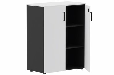 ARMOIRES PORTES BATTANTES - Mélaminés - Armoire mélamine H102xL120cm portes bois, Top de finition : blanc / Corps d'armoire et tablettes : noir / Façade :blanc /Poignée aluminium