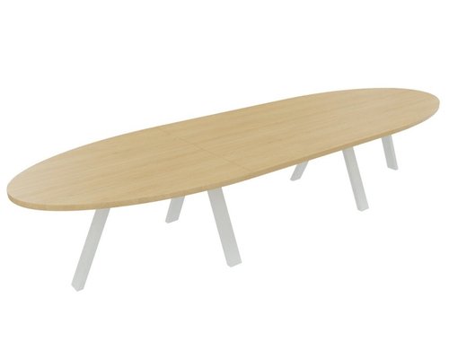 [Pas de famille] - [Pas de sous famille] - TABLE OBLONGUE 3 PLATEAUX 400X120CM SUR STRUCTURE X3 MEETING. Plateau Chêne clair et piètement Blanc.