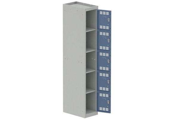 [Pas de famille] - [Pas de sous famille] - Vestiaire multicases 1 colonne L,30cm 5 cases (fermeture cadenas) H,180xL,30xP,50cm coffre gris clair/portes bleu