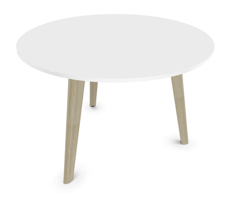 TABLES BASSES - Pieds bois - MELODY table basse ronde diamètre 70cm. hauteur 48cm, plateau HPL coloris blanc- piétement frêne naturel