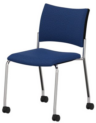 VISITEURS ET FONCTIONNELS - Sur roulettes - ZEN tissu visiteur - Chaise piétement 4 pieds sur roulettes laqué noir (A).Assise et dossier tissu Bondai Bleu (6016)