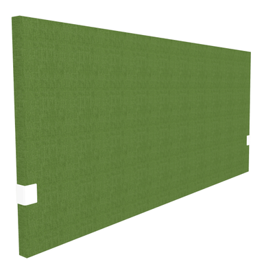 PANNEAUX ECRANS POUR BUREAU DROIT SOLO - Pour bureaux largeur 160 cm - SECRET Panneau-écran acoustique H74cm pour poste solo L.160cm. 2 faces tissu BERTA coloris vert. pinces de fixation réglables en hauteur coloris Blanc