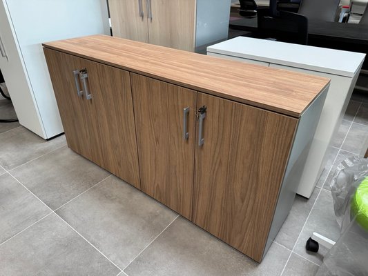 DESTOCKAGE - Rangements - Armoires portes battantes 80 x 160 cm coffre gris couleur aluminium et porte + top noyer