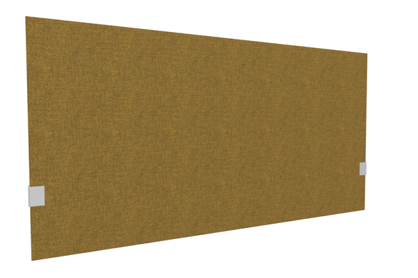 PANNEAUX ECRANS POUR BUREAU DROIT SOLO - Pour bureaux largeur 140 cm - SECRET Panneau-écran acoustique H74cm pour poste solo L.140cm. 2 faces tissu STEP coloris jaune chiné. pinces de fixation réglables en hauteur coloris aluminium
