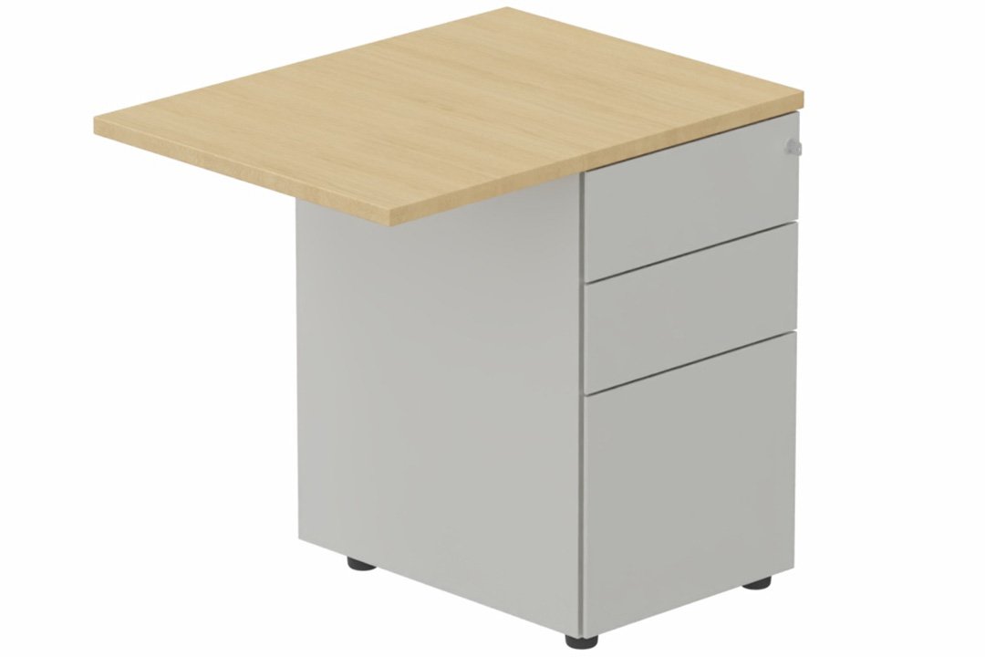 K1- Retour direct 80x60 sur caisson métal HB 3 tiroirs -Finitions = Plateau: Chêne (CE) / Caisson : Aluminium (AL)
