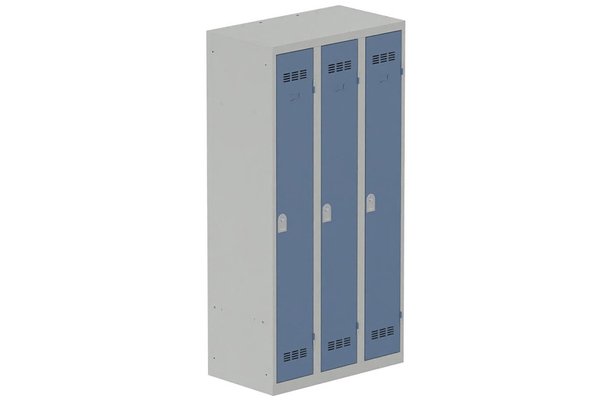 [Pas de famille] - [Pas de sous famille] - Vestiaire industrie propre 3 portes (serrure 2 clés) H180xL90xP50cm coffre gris clair/ porte(s) bleu