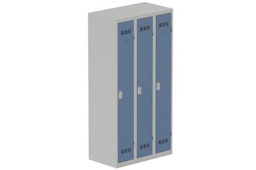 [Pas de famille] - [Pas de sous famille] - Vestiaire industrie propre 3 portes (serrure 2 clés) H180xL90xP50cm coffre gris clair/ porte(s) bleu