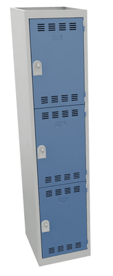 [Pas de famille] - [Pas de sous famille] - Vestiaire multicases 1 colonne L,40cm 3 cases (fermeture cadenas) H,180xL,40xP,50cm coffre gris clair/portes bleu
