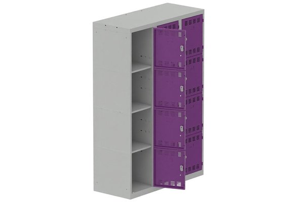 [Pas de famille] - [Pas de sous famille] - Vestiaire multicases 3 colonnes L,40cm 4 cases (fermeture cadenas) H,180xL,120xP,50cm coffre gris clair/portes prune
