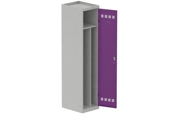 [Pas de famille] - [Pas de sous famille] - Vestiaire industrie salissante 1 porte (serrure 2 clés) H180xL40xP50cm coffre gris clair/ porte(s) prune