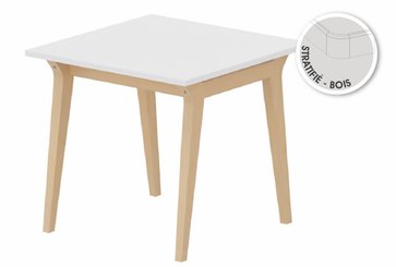 SCOLAIRE - Se Restaurer - Table MATHILDE plat. ép.24 mm strat. chant alaisé et pièt. bois - 80x80 cm - T6