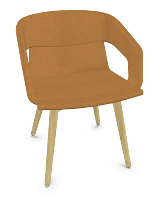 FAUTEUILS/POUFS - 4 pieds bois - MELODY fauteuil 4 pieds bois. face intérieure tissu STEP coloris jaune face extérieure tissu STEP coloris jaune piétement frêne brun