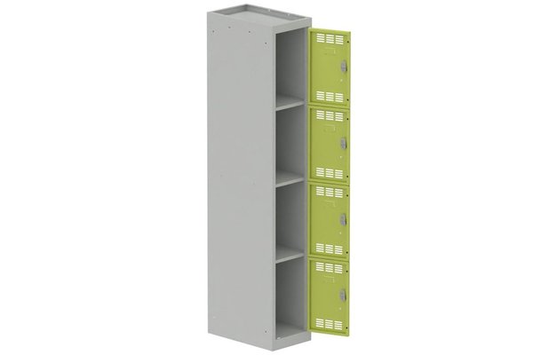 [Pas de famille] - [Pas de sous famille] - Vestiaire multicases 1 colonne L,30cm 4 cases (fermeture cadenas) H,180xL,30xP,50cm coffre gris clair/portes anis