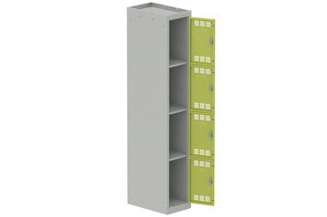 [Pas de famille] - [Pas de sous famille] - Vestiaire multicases 1 colonne L,30cm 4 cases (fermeture cadenas) H,180xL,30xP,50cm coffre gris clair/portes anis