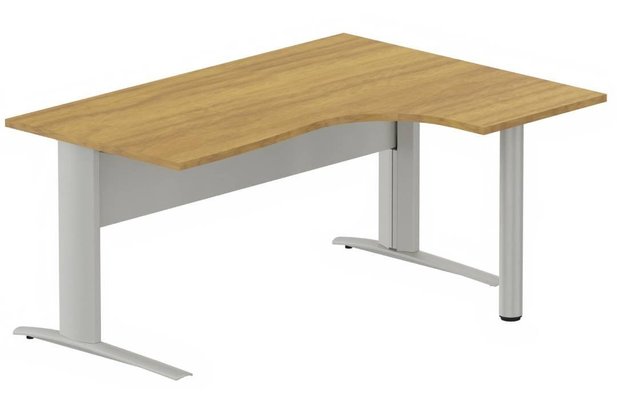 Gamme K1 - Plans compacts - K1 Voile de fond Métal - Plan compact 90° asymétrique 180x120x80/60cm sur pied de soutien - retour à droite -Finitions : PLATEAUX: NOYER (NO) / PIETEMENTS: ALUMINIUM (AL)