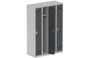 VESTIAIRES MONOBLOC CONFORT - Industrie propre - Vestiaire industrie propre 4 portes (fermeture cadenas) H180xL120xP50cm coffre gris clair/ porte(s) Anthracite