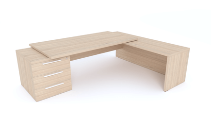 Gamme X5 - Tables de Bureau avec retour - X5- Plan Manager 200x100cm sur caisson XXL 3 tiroirs avec retour mur débordant (encombrement 256x200cm)