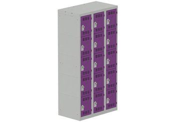 [Pas de famille] - [Pas de sous famille] - Vestiaire multicases 3 colonnes L,30cm 5 cases (fermeture cadenas) H,180xL,90xP,50cm coffre gris clair/portes prune